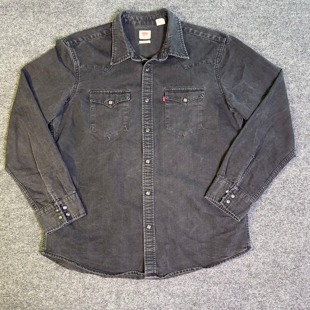 Levis Mens Barstow Western Denim Shirt Faded Black Snap Front 85745-0000 Large